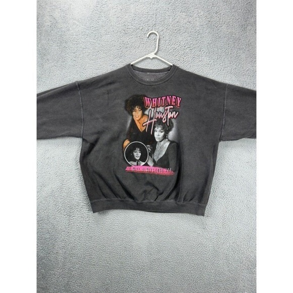 Whitney Houston Sweater Women Medium-Large Grey Fleece Graphic Sweatshirt Ladies